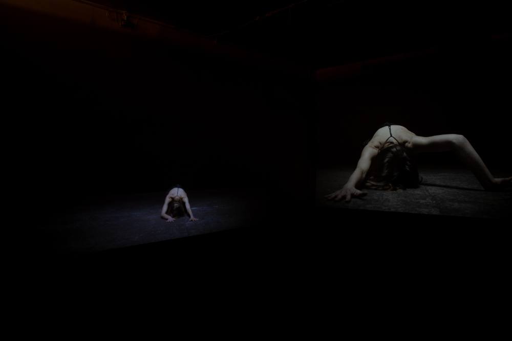 Installation view of dual-projected dance film
