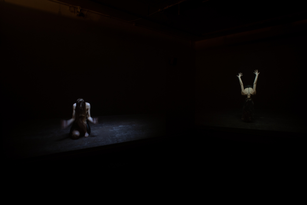 Installation view of dual-projected dance film
